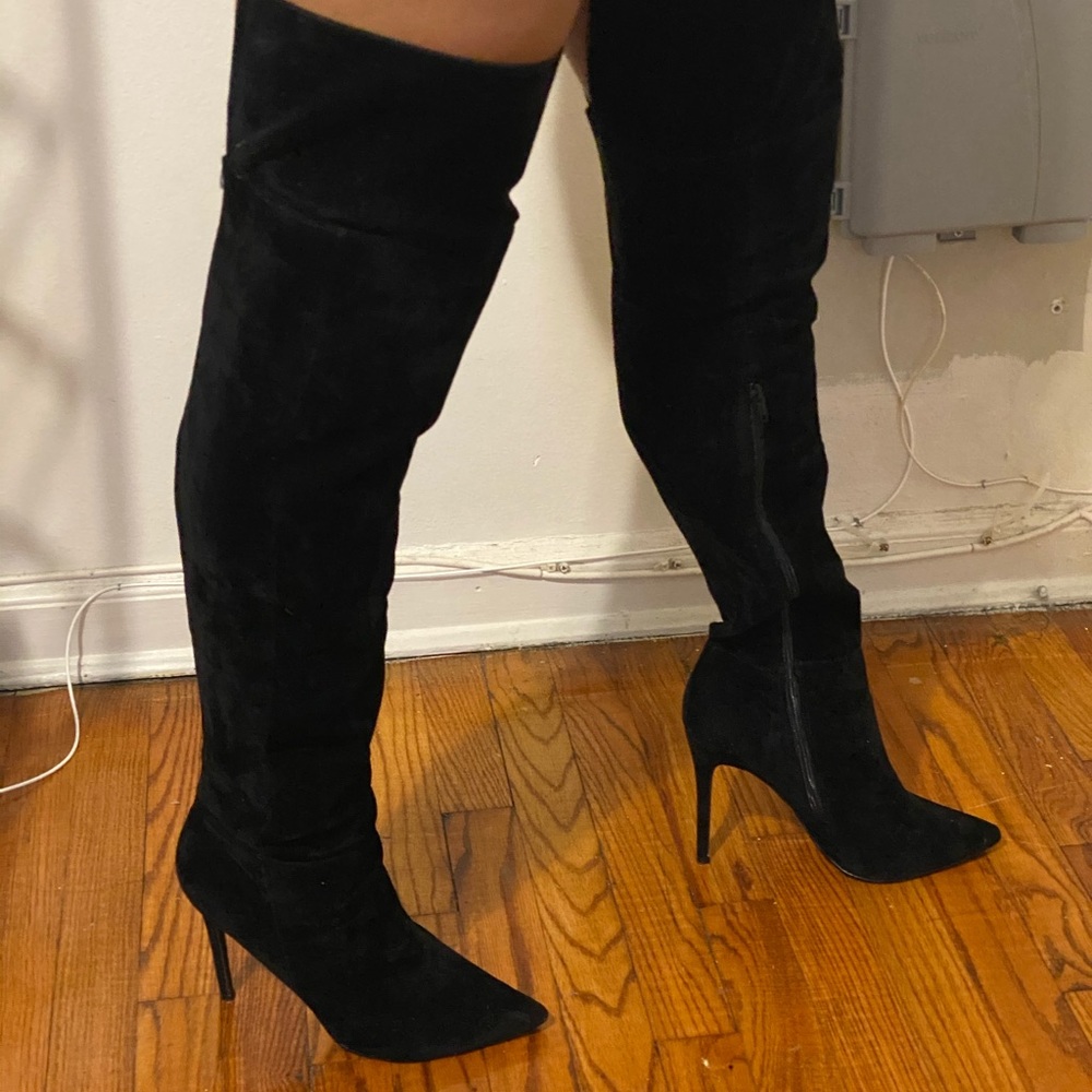 Naked Wardrobe Thigh High Black Suede Boots